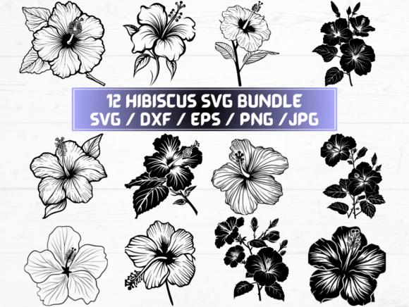 Hibiscus Flower SVG, DXF, EPS, JPG and PNG Files